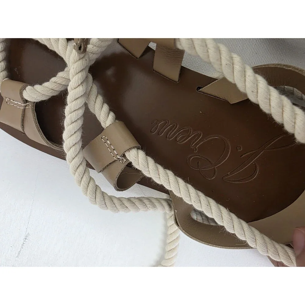 J.Crew Women’s Strappy Rope Tie Leather Sandals Beige/Brown US 6
